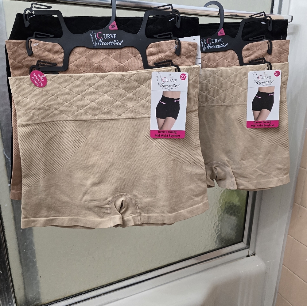 NWT Curve Necessities 3PK Shapewear; Tummy Taming Mid Waist BoyShort. XL&2X. $35